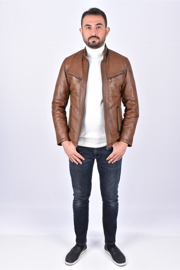 8461-04-zig -113 معطف جلدي/تان/xl