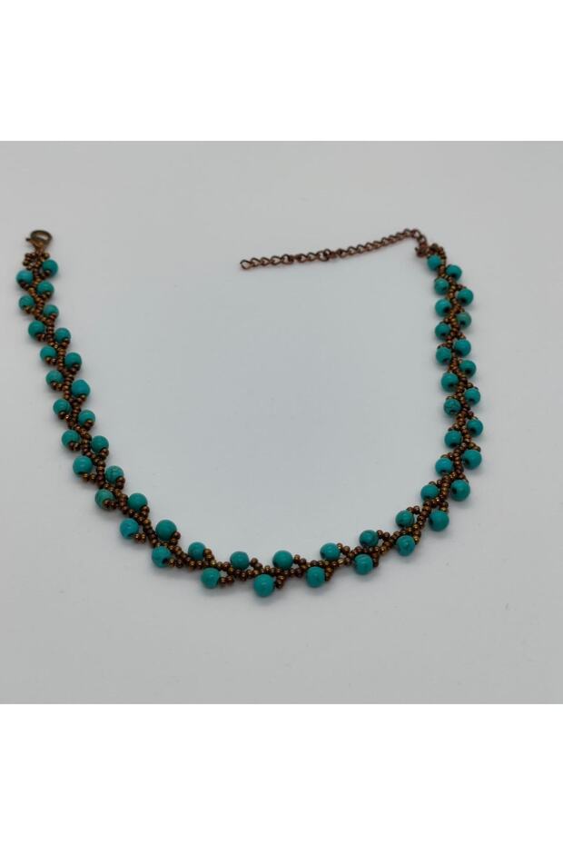 El Yapımı Firuze Doğal Taşlı Choker Kolye - 2