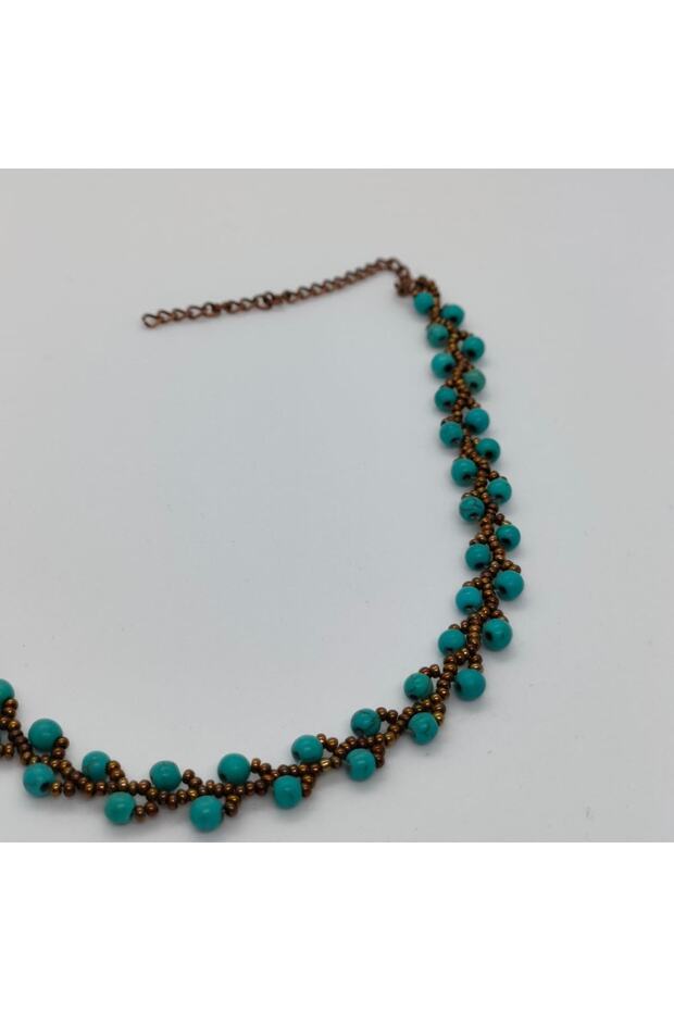 El Yapımı Firuze Doğal Taşlı Choker Kolye - 3