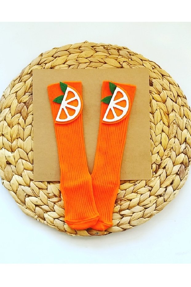 Baby Girl Orange Felt Decorated Knee Socks Baby Knee Socks