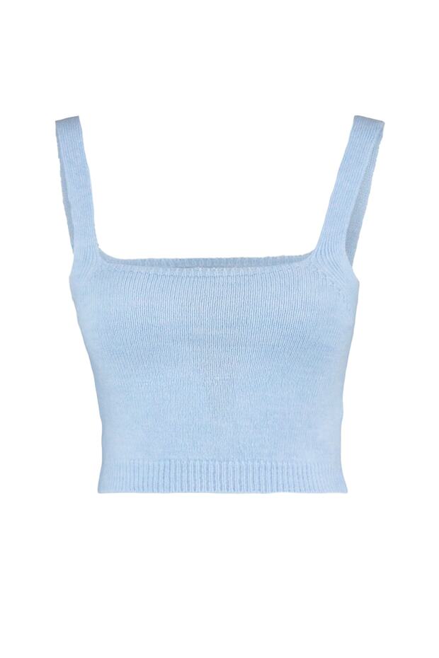 Mavi Crop Yumuşak Dokulu Bluz-Hırka Triko Takım TWOAW21HI0107 - 8
