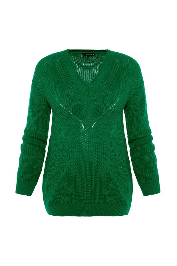 Smaragdgrüner, ausgehöhlter, durchbrochener Strickpullover – TWOAW21KZ0690 - 8