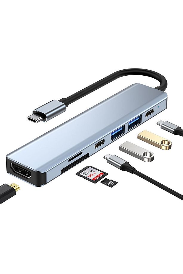 Tr-35 7 Port Mac Thunderbolt 3 Hub Type-c To 4k Hdtv 2x Usb3.0 2x Usb C Pd Şarj Micro Sd Sd Kart - 1
