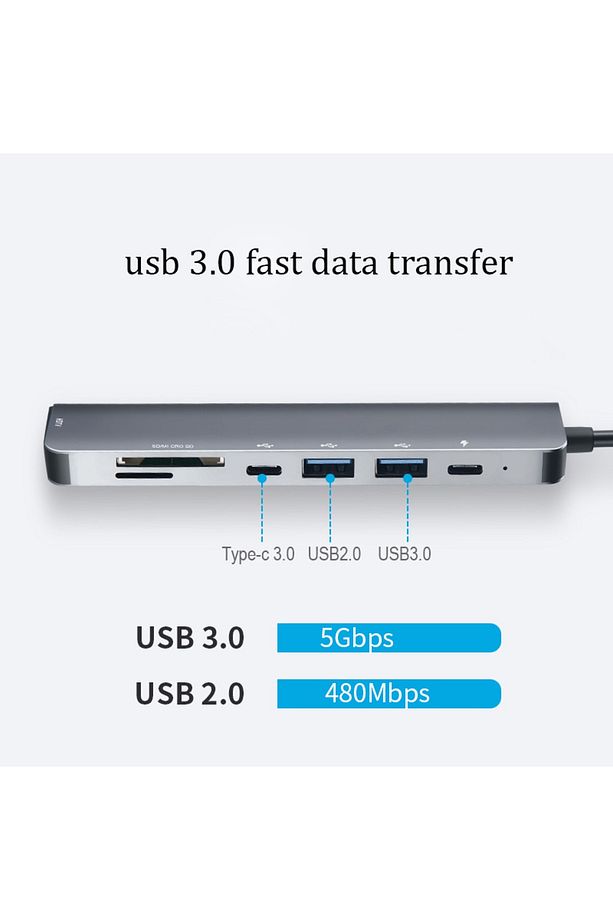 Tr-35 7 Port Mac Thunderbolt 3 Hub Type-c To 4k Hdtv 2x Usb3.0 2x Usb C Pd Şarj Micro Sd Sd Kart - 3