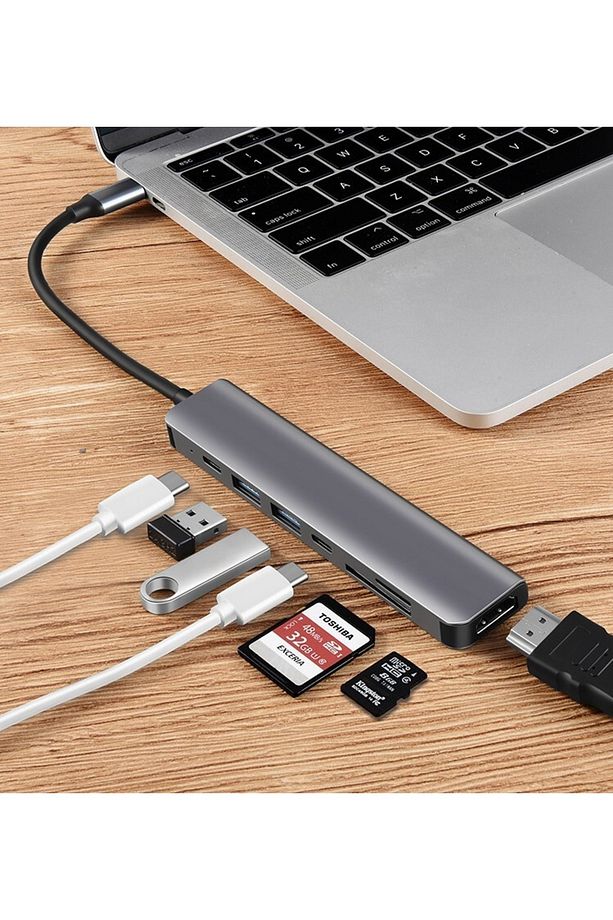 Tr-35 7 Port Mac Thunderbolt 3 Hub Type-c To 4k Hdtv 2x Usb3.0 2x Usb C Pd Şarj Micro Sd Sd Kart - 5
