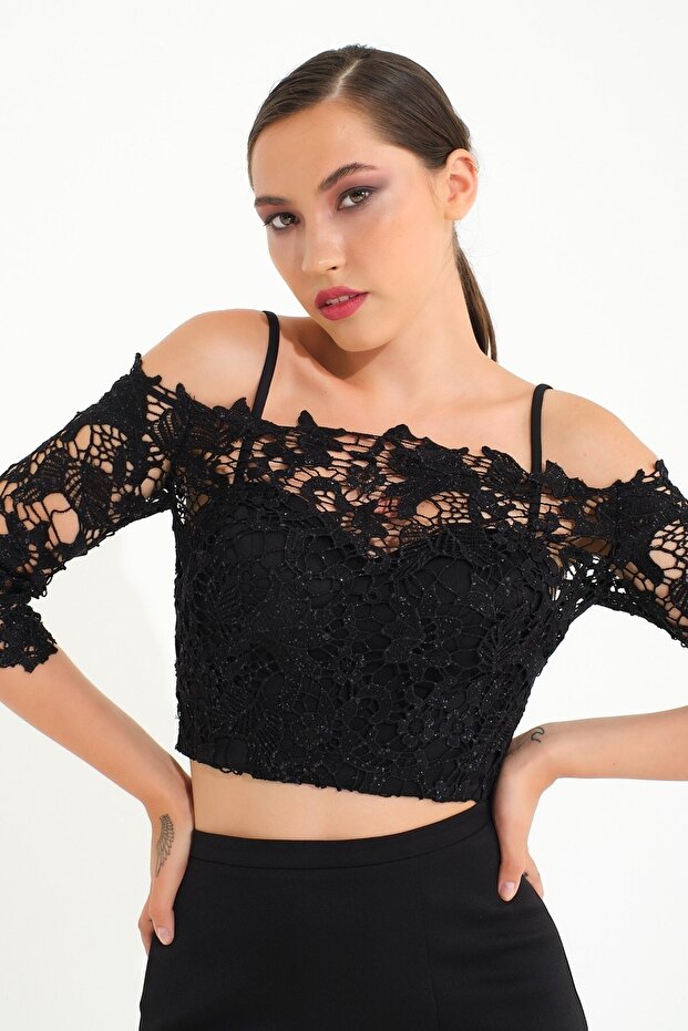 Siyah Dantel Büstiyerli Abiye - 4