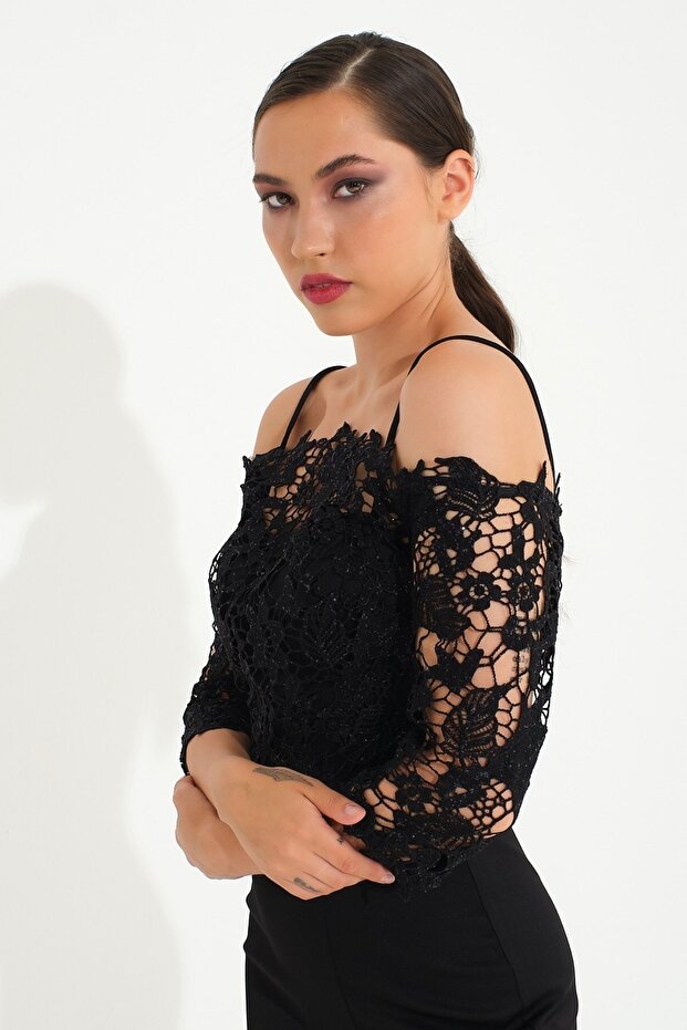 Siyah Dantel Büstiyerli Abiye - 5