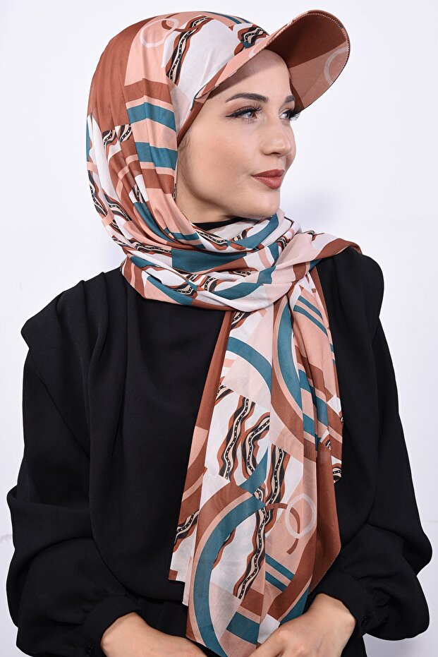 وشاح شال منقوش مع قبعة - 1