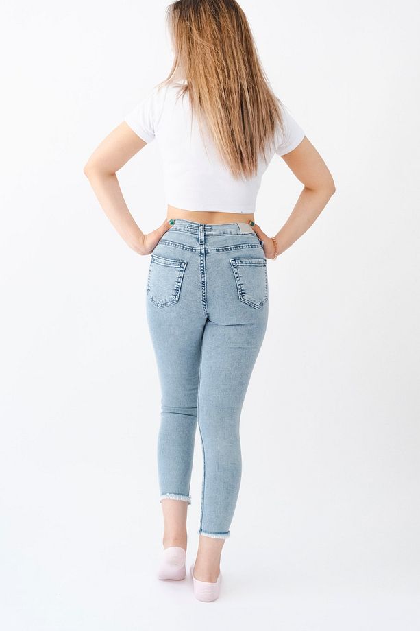 Kadın Kar Yıkama Lazer Yırtıklı Kot Pantolon - 5
