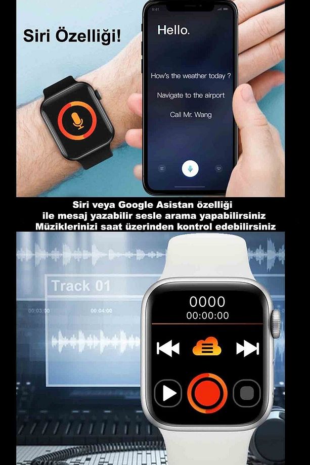 Airm7 Max Akıllı Saat Kablosuz Şarj 2 Tuş Aktif Konum Takip Siri Sesli Mesaj Yazma 1,92'' Geniş Ekrn - 4