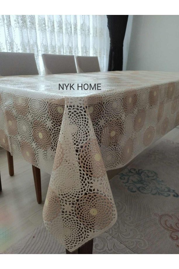 Hasır Desen Lüks Pvc Silinebilir Masa Örtüsü Tüm Renk Ve Ölçüler Krem Kahve Renk - 1