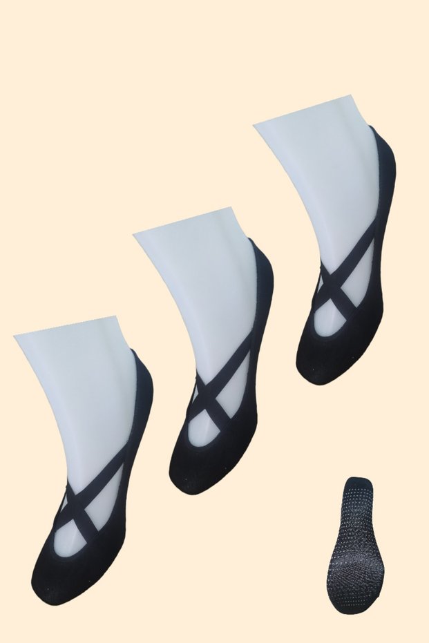 Women's 3 Pairs Yoga Plates Socks with Elastic Top, Anti-Slip Silicone Printed Soles