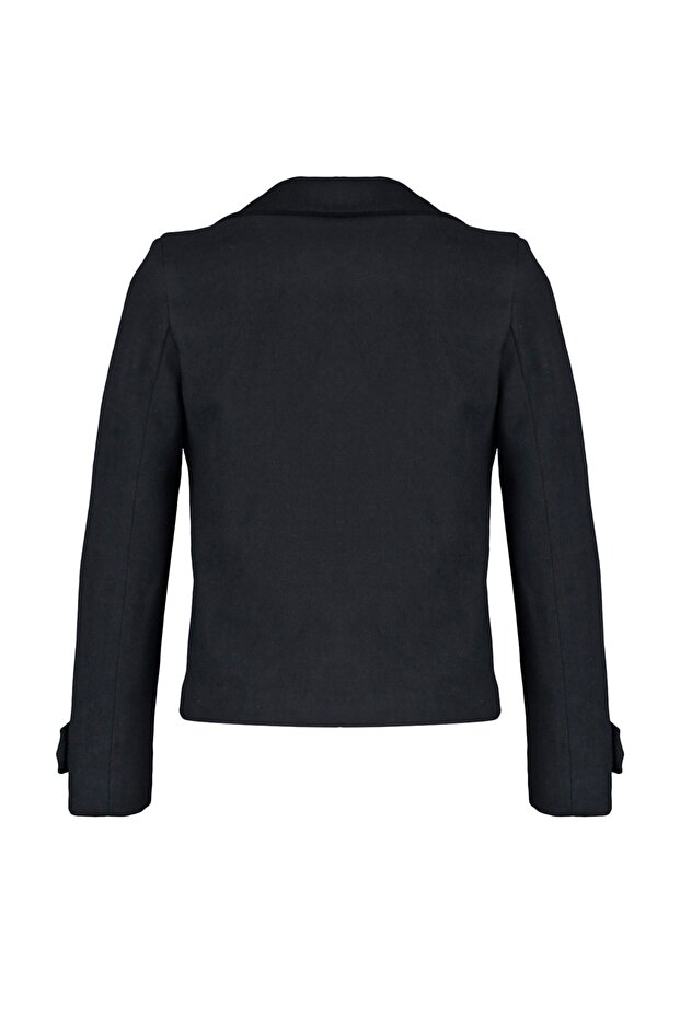 Schwarzer taillierter Wollmantel mit Prägung TWOAW21KB0013 - 8