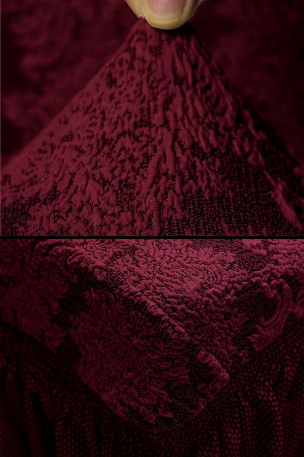 Bordo Renk 3+2+1+1 Oturum Gürübü Takımı Örtüsü Jakarlı Etekli Koltuk Kanepe Örtüsü 2020437 - 3