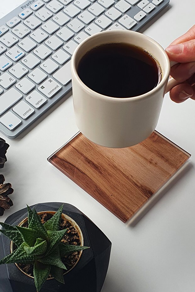 Glass Coaster| Set of 4 New Wooden Pattern| 10cm X 10cm