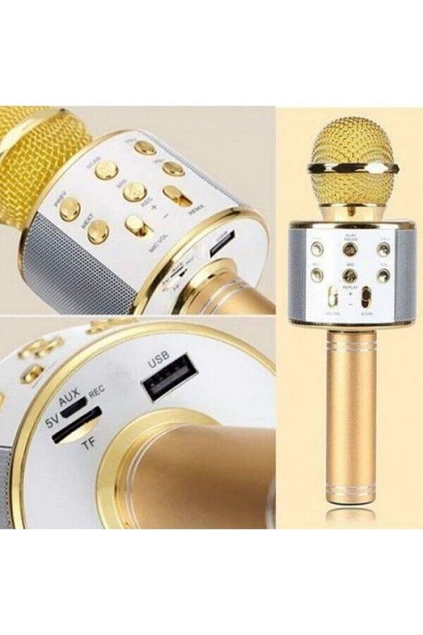 858 Karaoke Mikrofon Bluetooth Hoparlör Aux Usb Mikro Sd Kart Girişli Parti Eğlence Mikrofonu - 2