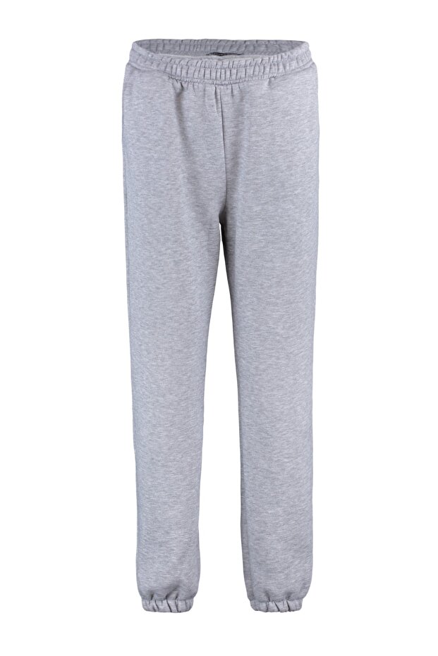 Gri Loose Jogger Kalın İçi Polarlı Örme Eşofman Altı Pantolon TWOAW23EA00151 - 11