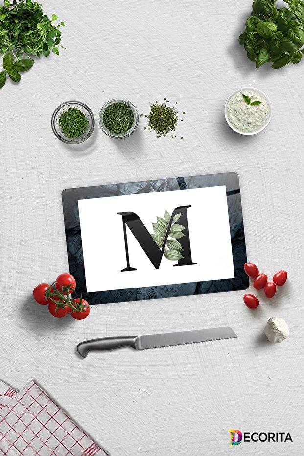 Glass Cutting Board - Glass Cutting Board | Letter Design | M | 20cm X 30cm