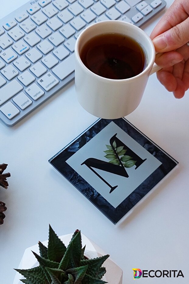 Glass Coaster| Letter Design| Set of 4| M| 10cm X 10cm