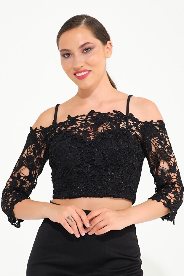 Siyah Dantel Büstiyerli Abiye - 3