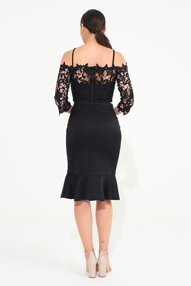 Siyah Dantel Büstiyerli Abiye - 7