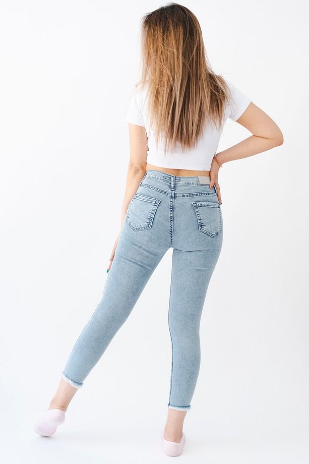Kadın Kar Yıkama Lazer Yırtıklı Kot Pantolon - 6