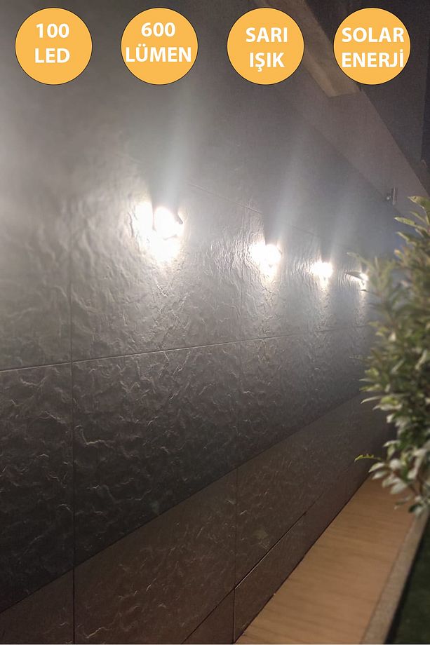 100 Ledli Sarı Işık Güneş Enerjili Hareket Sensörlü Solar Bahçe Lambası Şarj Olabilen - 4