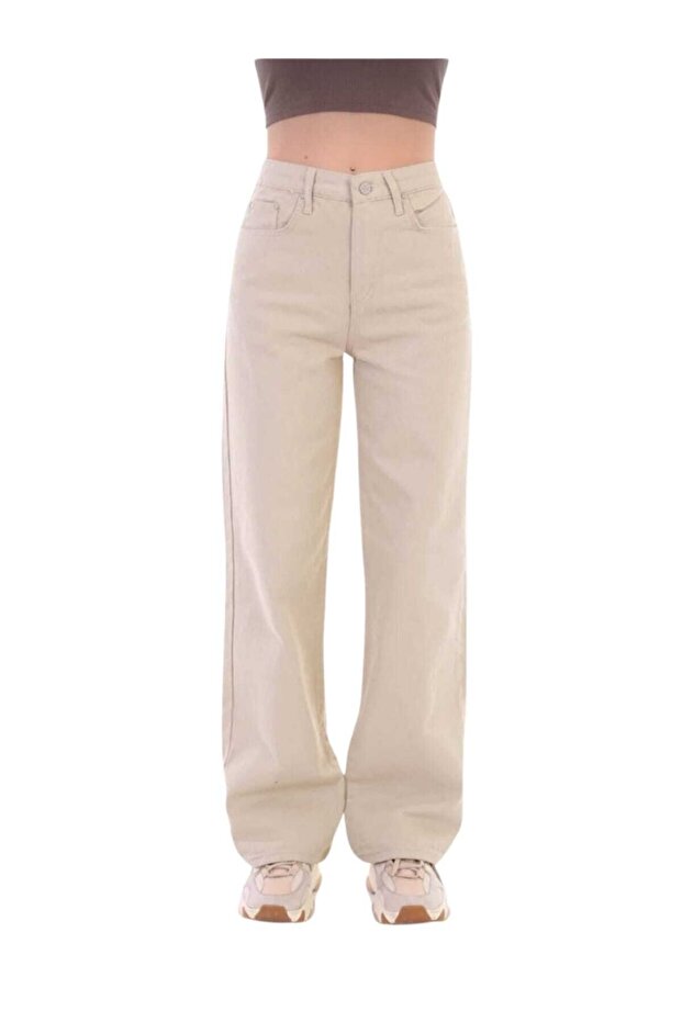 Ngbutika Beige Wide Leg Palazzo High Waist Trousers