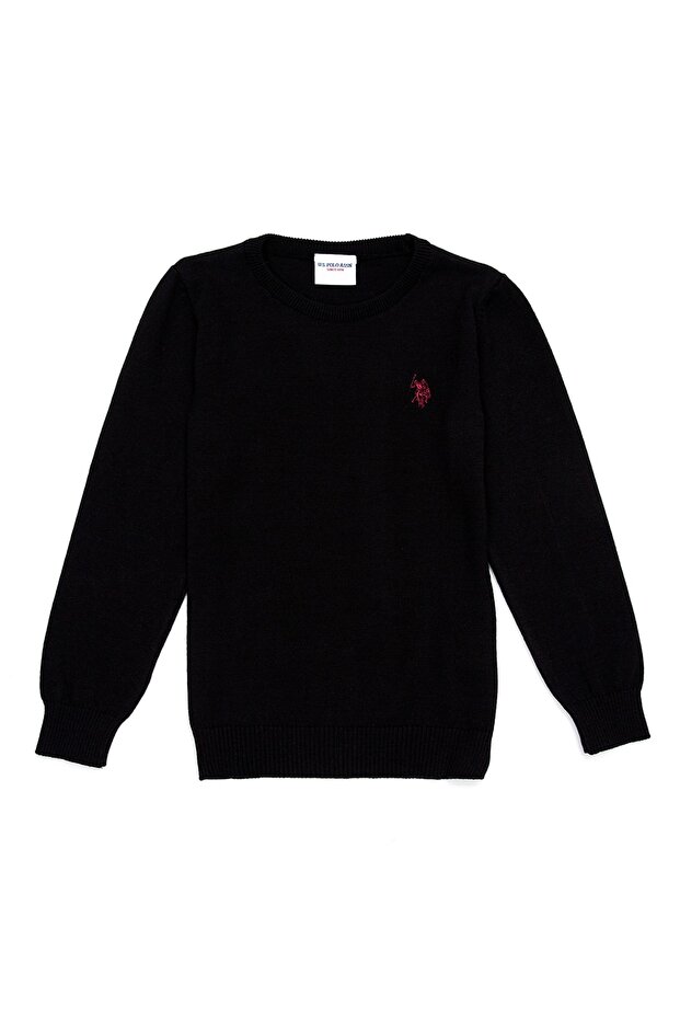 Crew Neck Long Sleeve Standard Fit Plain Black Boys Sweater
