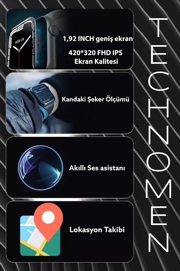 Airm7 Max Akıllı Saat Kablosuz Şarj 2 Tuş Aktif Konum Takip Siri Sesli Mesaj Yazma 1,92'' Geniş Ekrn - 5