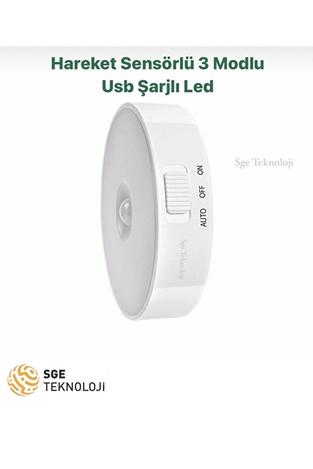 Hareket Sensörlü Sarı Renk Usb Şarjlı Led Işık Lamba - 4