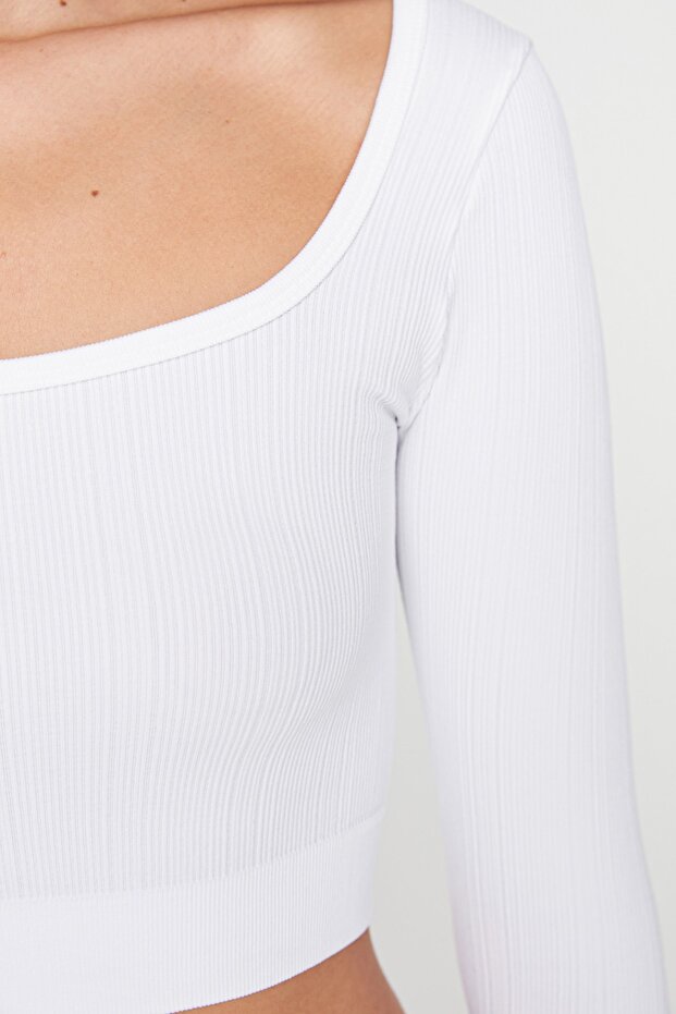 Weißes, nahtloses/nahtloses, extra dehnbares, gestricktes Sport-Top/Bluse TWOAW22BZ0450 - 3