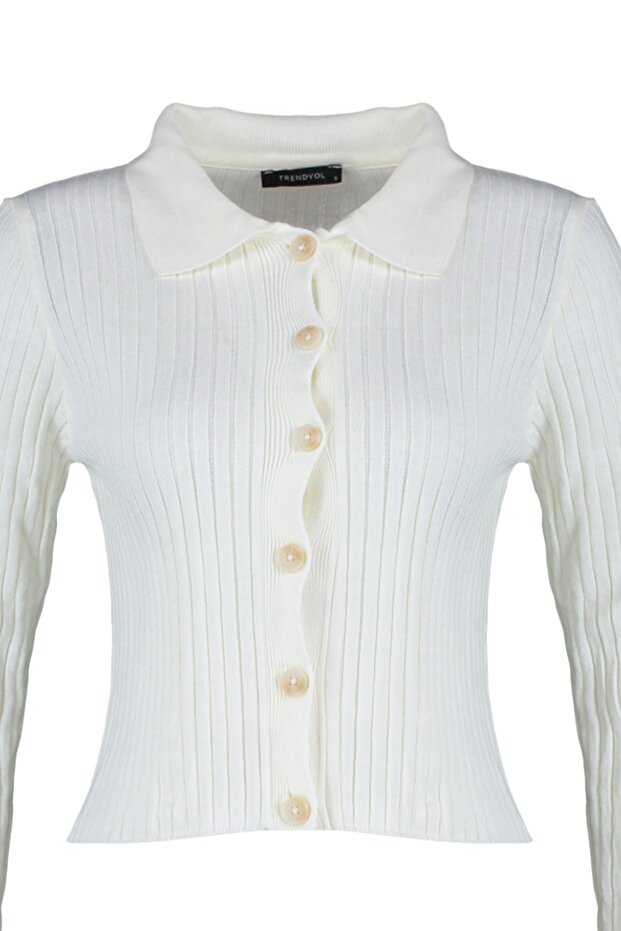 Dzianinowy kardigan polo w kolorze ecru TWOAW23HI00143 - 8