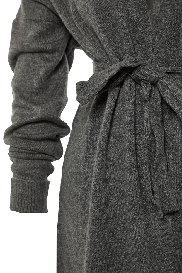 Antrasit Oversize/Bol Kesim Triko Hırka TBBAW23AV00017 - 9