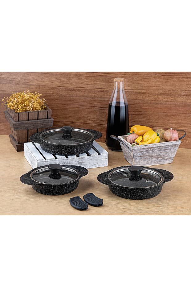 Granit Plus 3'lü Sahan Seti Tak/çıkar Silikon Saplı Siyah - 1