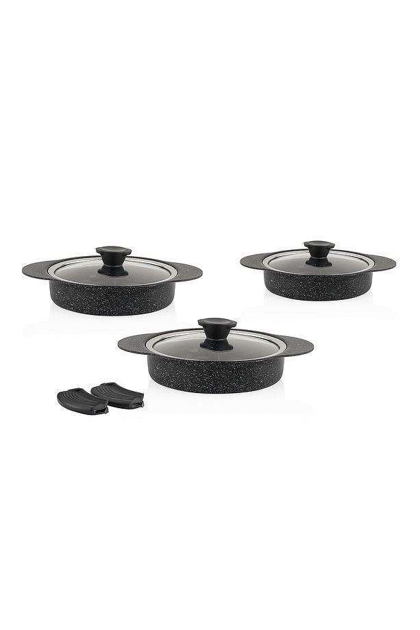 Granit Plus 3'lü Sahan Seti Tak/çıkar Silikon Saplı Siyah - 3