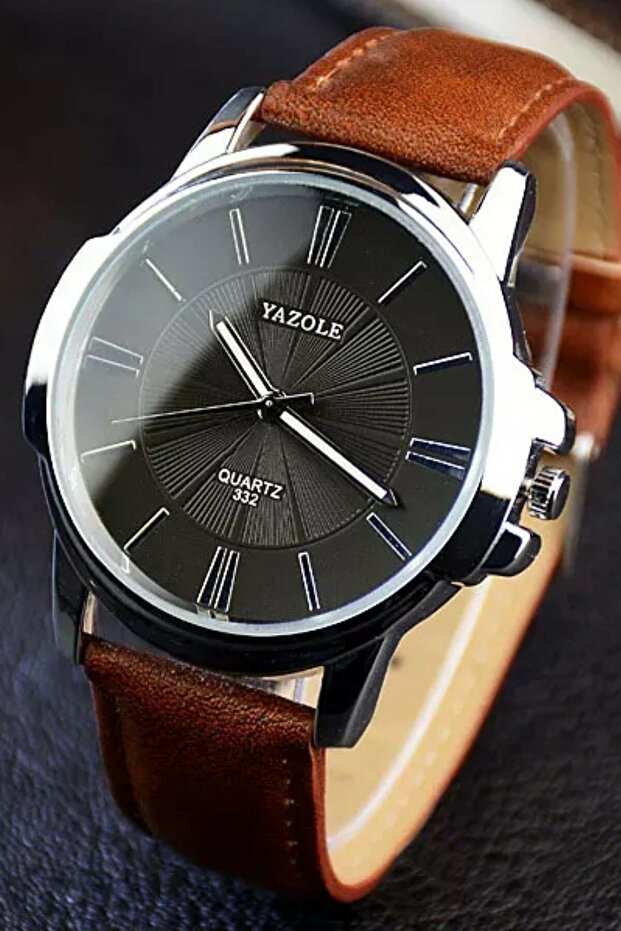 Men's Wristwatch Black Leather Cord Stylish Clock Yzl332sg