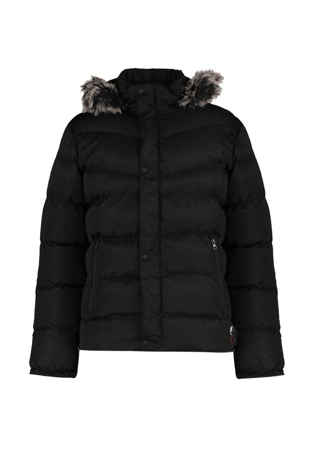 Siyah Erkek Regular Fit İçi Polar Astarlı Rüzgara ve Suya Dayanıklı Kışlık Şişme Mont TMNAW23MO00009 - 7