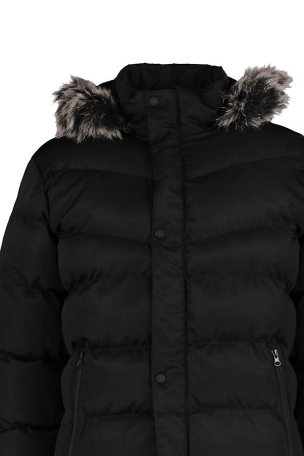 Siyah Erkek Regular Fit İçi Polar Astarlı Rüzgara ve Suya Dayanıklı Kışlık Şişme Mont TMNAW23MO00009 - 8