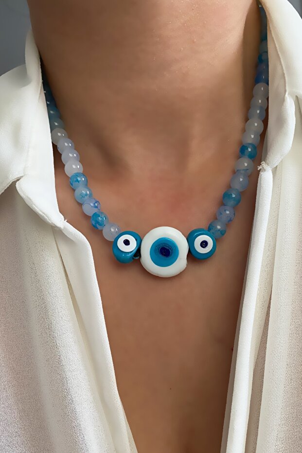 Three Evil Eye Beaded Necklace