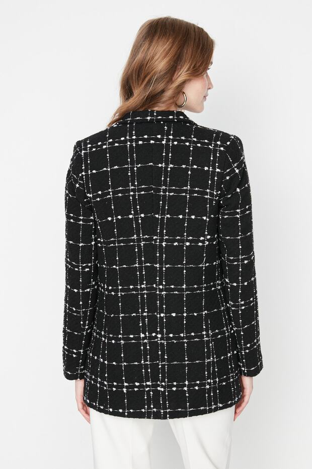 سترة سوداء من التويد منقوشة عادية TWOAW21CE0105 - 6