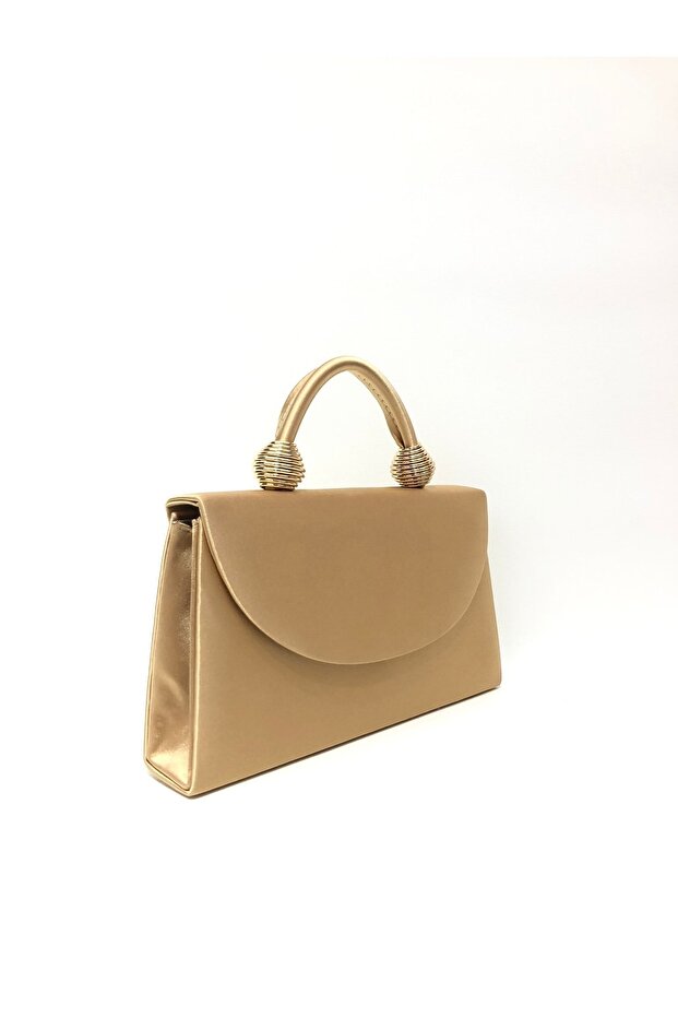 Gold Color Satin Fabric Evening Dress Women Bag Handheld and Long Strap Use (Chain Strap)