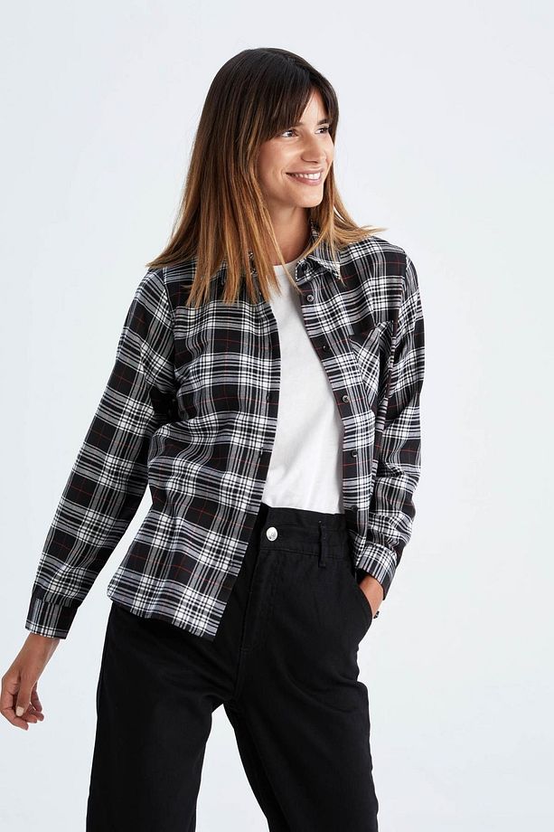 Regular Fit Gömlek Yaka Flanel Uzun Kollu Gömlek - 3