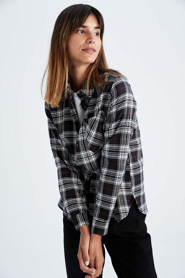 Regular Fit Gömlek Yaka Flanel Uzun Kollu Gömlek - 4