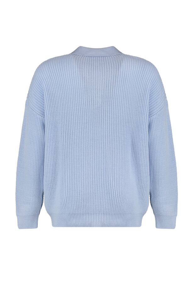 Sweter z kołnierzykiem koszulowym w kolorze liliowym - Thessaloniki Knit TBBAW23AN00081 - 6