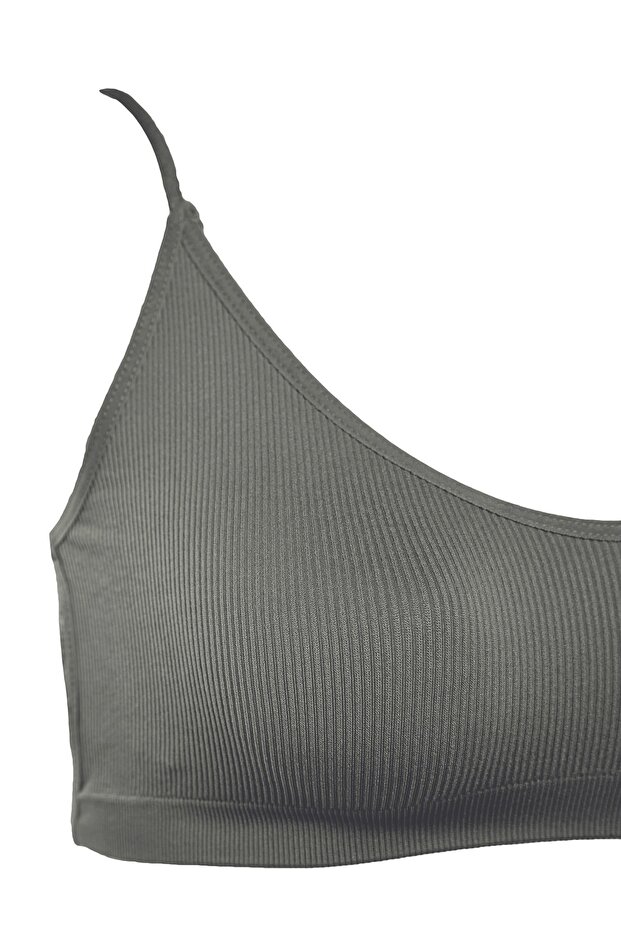 Gri Seamless/Dikişsiz İp Askılı Sırt Detaylı Balensiz Kapsız Bralette Örme Sütyen THMAW23SU00130 - 10
