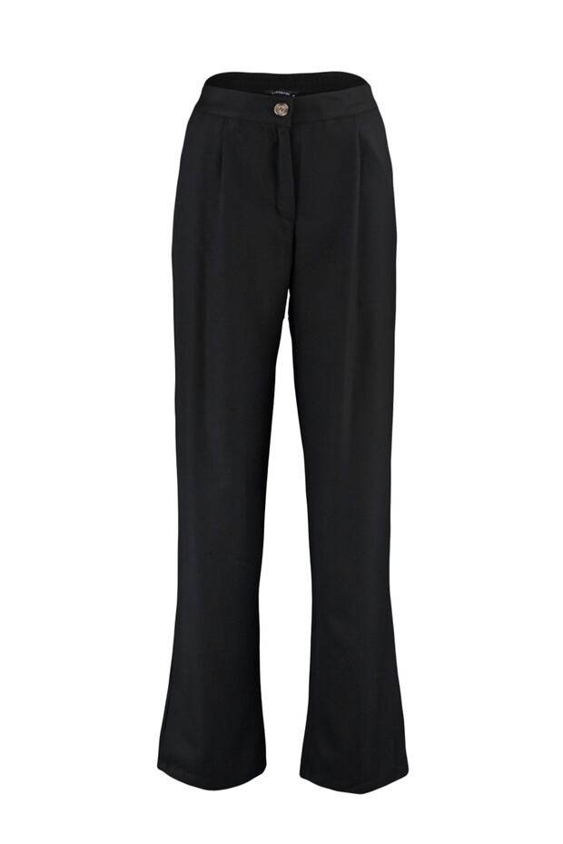 Siyah Straight/Düz Kesim Dokuma Kumaş Pantolon TWOAW22PL0321 - 8