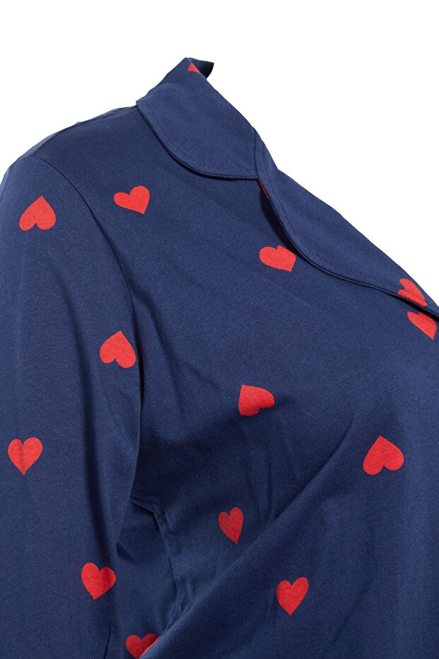 Lacivert Kalpli Gömlek Yaka Örme Pijama Takımı TBBAW23AI00019 - 8