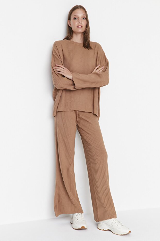 Komplet góra-dół w szeroki wzór Camel Basic Ribbed Knitwear TWOSS20AU0084 - 2