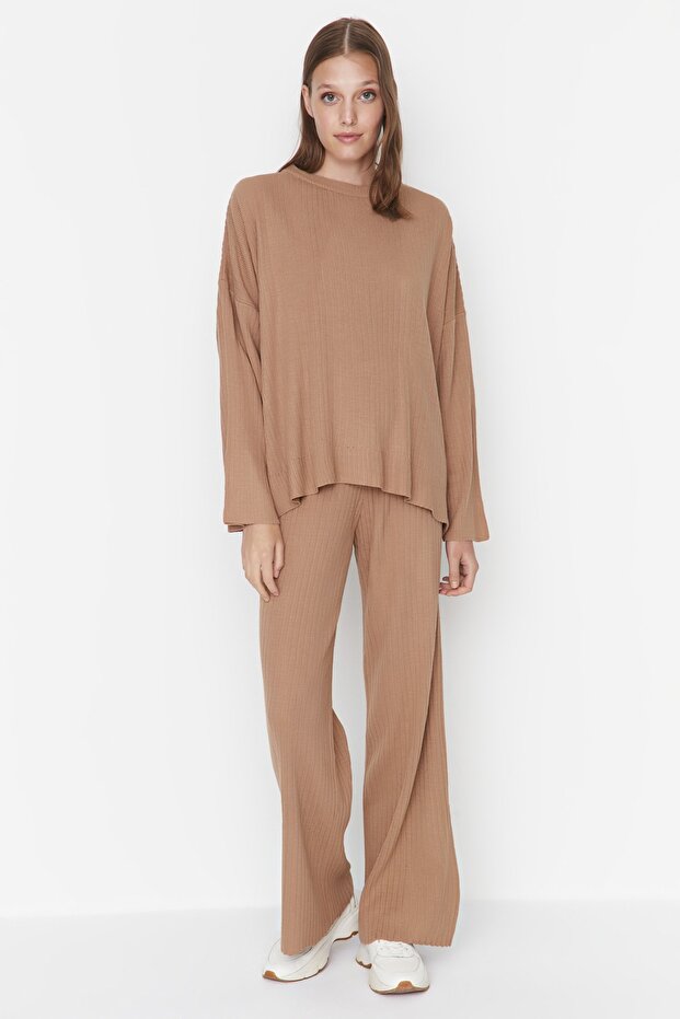 Komplet góra-dół w szeroki wzór Camel Basic Ribbed Knitwear TWOSS20AU0084 - 3